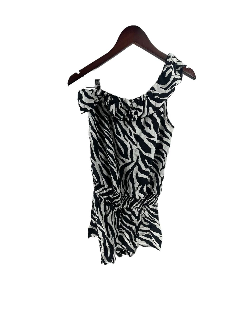 Free 2 Luv Black & White Zebra Print One Shoulder Romper Women's Size Small